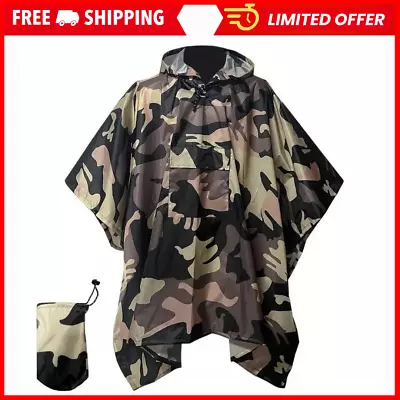 US Military Woodland Ripstop Wet Weather Raincoat Poncho Camping Hiking Camo • $25.50