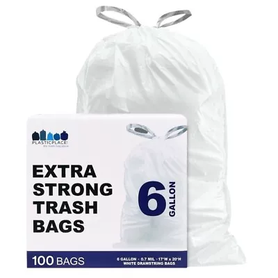 Plasticplace 6 Gallon Drawstring Bags - White Case Of 100 Bags • $14.19