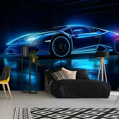 CAR SPORT TEENS BOYS NEON Photo Wallpaper Wall Mural Modern Children's Room 789 • £79.90