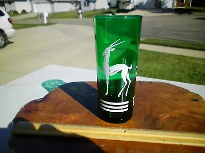 One 1950s Tall Vintage MCM Art Deco Gazelle Antelope Green Glass Tumbler 6 3/4  • $9.99