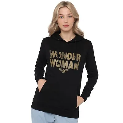 Wonder Woman Womens Pullover Hoodie Metalic Logo Pullover Jumper S-XL Official • £29.99