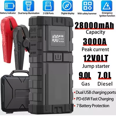 Portable 3000A Car Jump Starter 12 Volt Battery Power Bank Heavy Duty Booster AU • $35.59