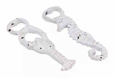 Coastal Seahorse And Lobster Distressed White Cast Iron Bottle Openers Set Of 2 • $10.88