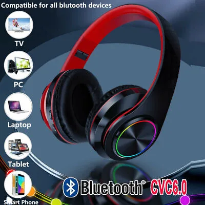 Kids Children Headphones Wireless Bluetooth Headset LED Lights Ear Earphone • £10.99