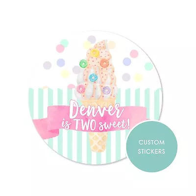 ICE CREAM Personalised Stickers Multiple Sizes Personalised Sweet Cone Label • £2