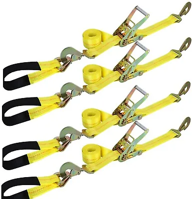 (4 Pack) Ratchet Tie Down Axle Straps W/Snap Hooks Race Car Trailer Car Hauler • $78.99