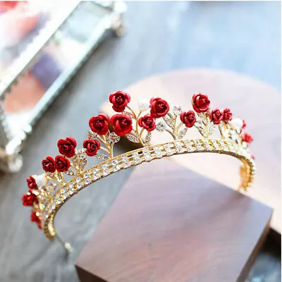 6cm Tall Red Rose Crystal Wedding Queen Pageant Prom Princess Queen Tiara Crown • £10.19