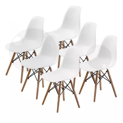 6 X Retro Replica PU Padded DSW Beech Dining Chairs Cafe Kitchen • $199