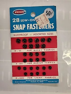 Vintage Sew On Snap Fasteners  New Penn Brsbd Howard's  Dime Store Assorted Size • $2.50