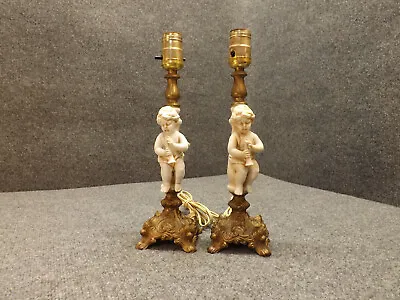  Cherub Lamps Porcelain And Brass Mid Century Modern Set Of 2 VTG Works 13 Tall • $69.98