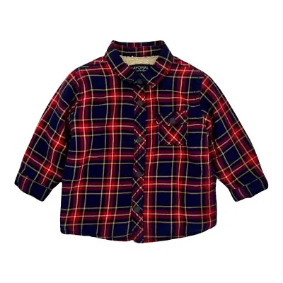 Mayoral Baby Boys Shirt Jacket Red Blue Plaid Flannel Sherpa Lined Kids 6M • $15.44