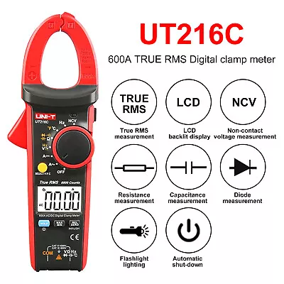 UNI-T UT216C True RMS Digital Clamp Meter Temperature Tester AC/DC 600A NCV • £74.99