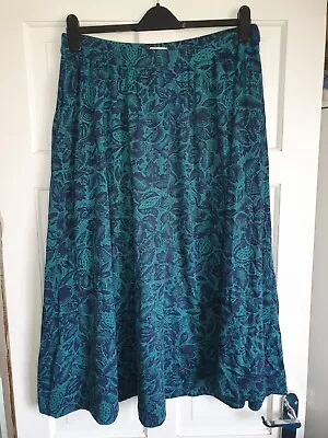 VINTAGE LAURA ASHLEY Green Blue Leaf Jersey Midi Skirt Size M/L Made In Portugal • £10