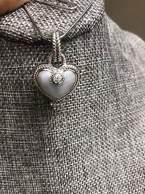 Judith Ripka Sterling Silver CZ Blue Lace Agate Heart Pendant Enhancer 1.5” 12g • $69.99