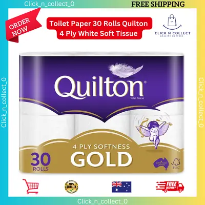 Toilet Paper 30 Rolls Quilton 4 Ply White Soft Tissue Quilton Gold-Softnes AU • $25.33