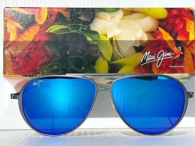 Maui Jim SHALLOWS Silver Aviator Polarized Blue Hawaii Lens Sunglass B543N-27A • $158.88