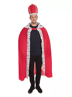 Mens Kings Robe & Hat Costume Royal Regal Medieval Adult Fancy Dress Outfit • £19.74