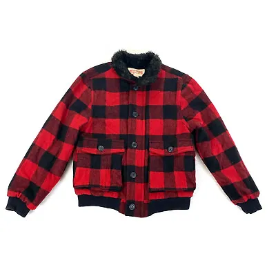 Mossimo Womens Small Oversized Jacket Coat Black Red Buffalo Check Wool Flannel • $34.99