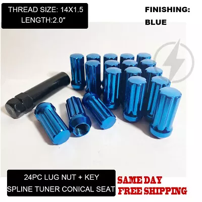 FIT FORD EXPEDITION F150 2015-19 SPLINE TUNER LUG NUT 2’’ 14x1.5 BLUE 24PC+KEY • $25.29