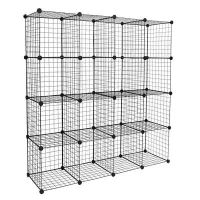 Home Wire Storage Cube Metal Grid Bookshelf Modular 16-Cube Shelf Unit Black • $56.99