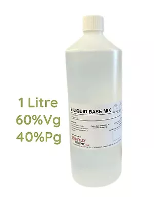  1 X 1 Litre 60% VG 40% Pg Vegetable Glycerine Propylene Glycol Mix EP/USP Grade • £12.99