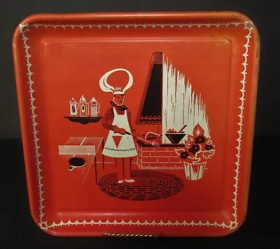 Vintage Retro 13  Square Metal Tray Man Chef At BBQ Grill Barbeque  As Is   Rj • $10.99