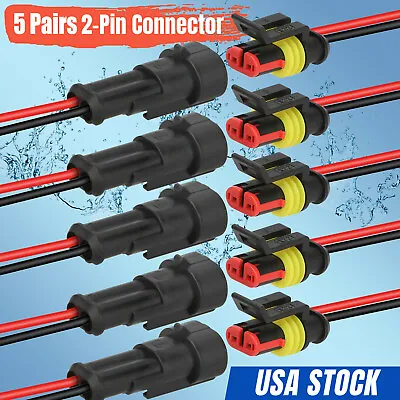 5 Pairs Waterproof 12V 2-pin Electrical Wire Connector Plug Cable Boat Car Truck • $6.75