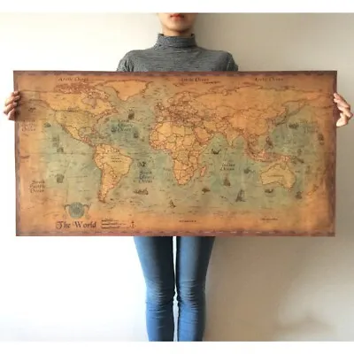 Map World Poster Vintage Art Print Wall Decor Home Travel Globe Paper  Atlas Old • £6.54