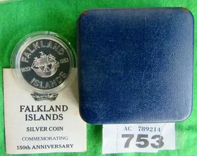 1983 Falkland Islands Silver 50 Pence Case + COA          #753 • £30