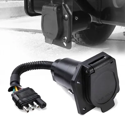 4-Way Flat To 7 Pin Trailer Plug Adapter Power Connector Bracket For RV Campers • $14.99