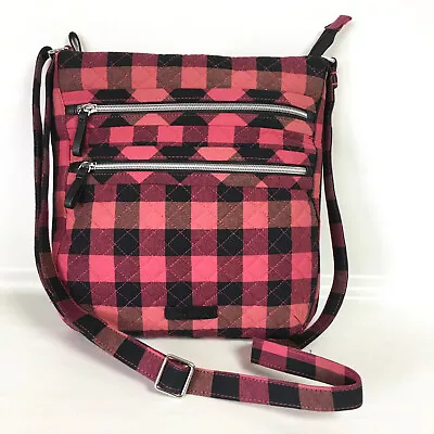 Vera Bradley Crossbody Bag Triple Zip Hipster Red Black Garnet Buffalo Check • $33.59