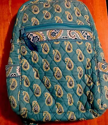 Vera Bradley Paisley Pattern Retired Large Quilted Laptop Backpack Sky Blue • $34.99