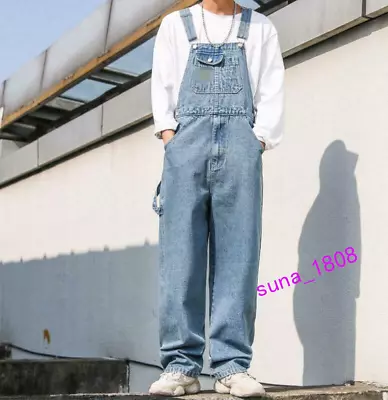 HOT Mens Denim Jumpsuits Suspenders Trousers Loose Casual Overalls Jeans Pants • $48.99