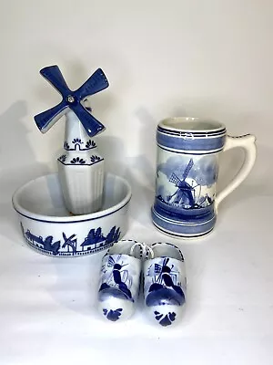 Lot Of 3 Vintage Delft Blue White Windmill Planter / Trinket Dish Mug Shoes EB43 • $35