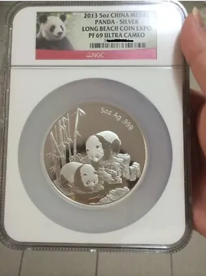 2013 China Long Beach 5oz Panda Ngc PF69 Medal Silver Coin • $270.31