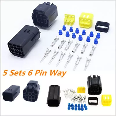 5Kit 6 Pin Way Amp Sealed Waterproof Electrical Wire Connector Plug Terminal Set • $18.83