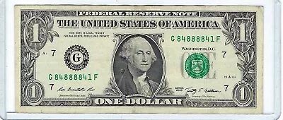 Fancy Serial Number 1 Dollar Bill Note 2009 TRINARY 5 Of A Kind 8s G84888841F • $8