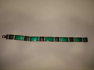 Vintage Norway David Andersen Sterling Silver Green Enamel Panel Bracelet 7.25 L • $189.95