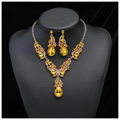 Nigeria Crystal Choker African Women Rhinestone Pendant Necklace Earrings Set • $7.50