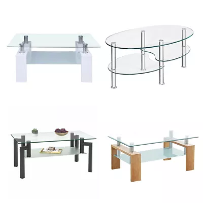 Tempered Glass Table Living Room Home Coffee Tea Table Furniture With Shelves • $88.99