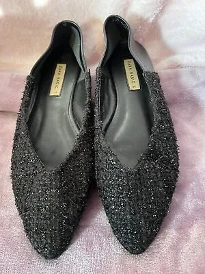 ZARA Basic Collection Black Pointed Toed Slip On Flat Shoes Size 39 • $24