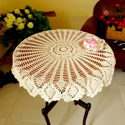 $17.39 • Buy 35  Vintage Tablecloth Hand Crochet Cotton Doily Round Lace Table Cloth Topper 