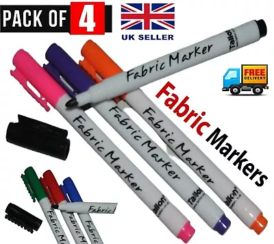 Fabric Markers Textile Clothes T-Shirt Colour Draw Art Kids Craft Pens Pack Of 4 • £2.89