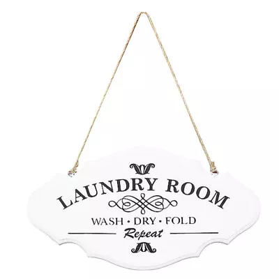 Laundry Room Door Sign Wooden Hanging Plaque Vintage White • £12.99