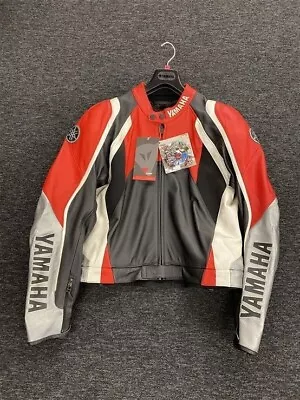 Genuine Yamaha Mens Motorcycle Leather Jacket - Black/Red/White - UK 46 / EU 56 • £170