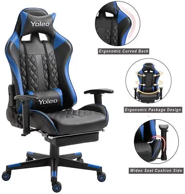 Heavy Duty Adjustable Recliner Swivel Ergonomic Office PC Gaming Chair Footrest • £25.90