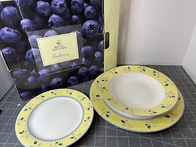 £17.65 • Buy Royal Doulton Blueberry 3 PIECE BOX SET Salad & Dinner Plate Soup Bowl 2005