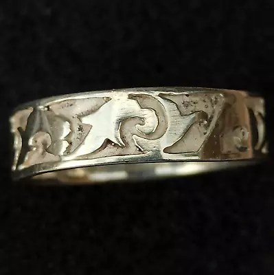 Vintage Band Ring Silver 925 Solid Art Deco Swirls Engraving Unisex Gift Box Men • $47.20