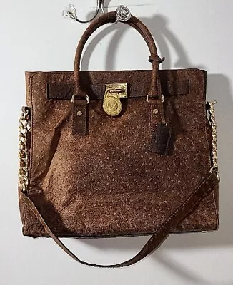 Michael Kors Ostrich Embossed Brown Leather Hamilton Tote  Bag • $65.50