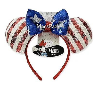 Minnie Mouse PATRIOTIC EARS Bow Headband Red White Blue Sequin Olympics USA • $9.88